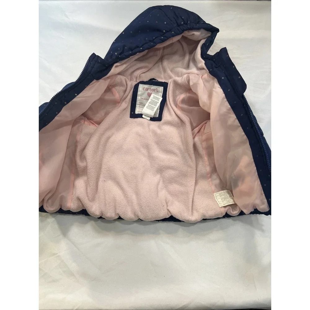 Carters Full Zip Puffer‎ Jacket Girls 2t Navy Blue Hooded Insulated Lined Coat